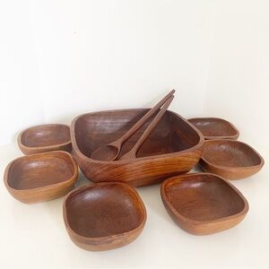 Mid Century Modern Teak Salad Bowl Serving Set